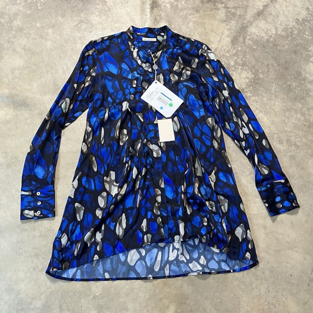 CamicettaSnob Blouse Womens Small Blue‎ Silk Blend Geometric Button Front